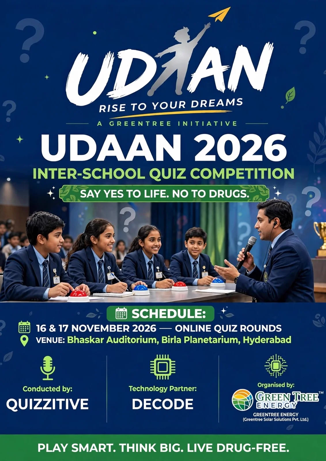 UDAAN 2026 Inter-School Quiz Competition — 16 and 17 November 2026 at Bhaskar Auditorium, Birla Planetarium, Hyderabad